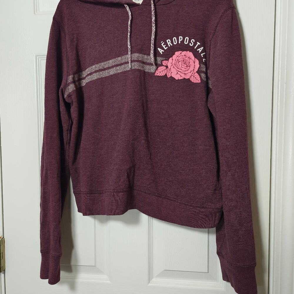 Aeropostale Maroon Rose Fleece Hoodie Sweatpants Set Large Y2K